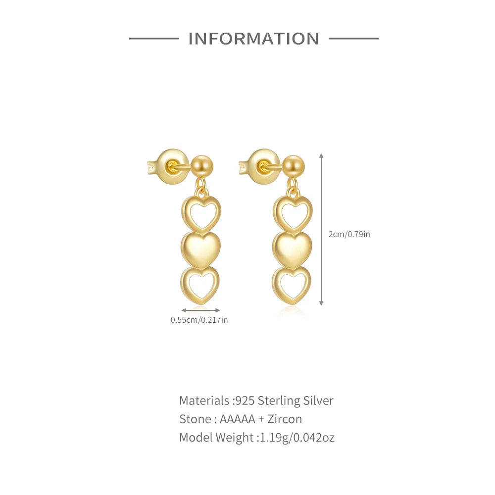 925 Gold Hollow Heart Stud Earrings