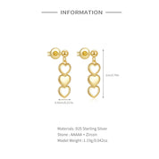 925 Gold Hollow Heart Stud Earrings