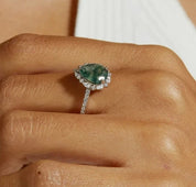 925 Silver 8*10mm Natural Moss Agate Rings