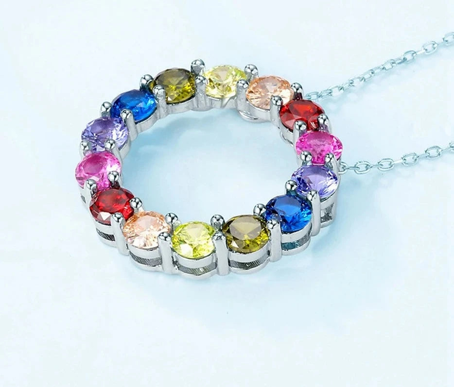925 Silver Malticolour Gemstone Pendant Necklace