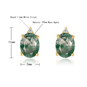 925 Silver Natural Moss Agate Stud Earrings