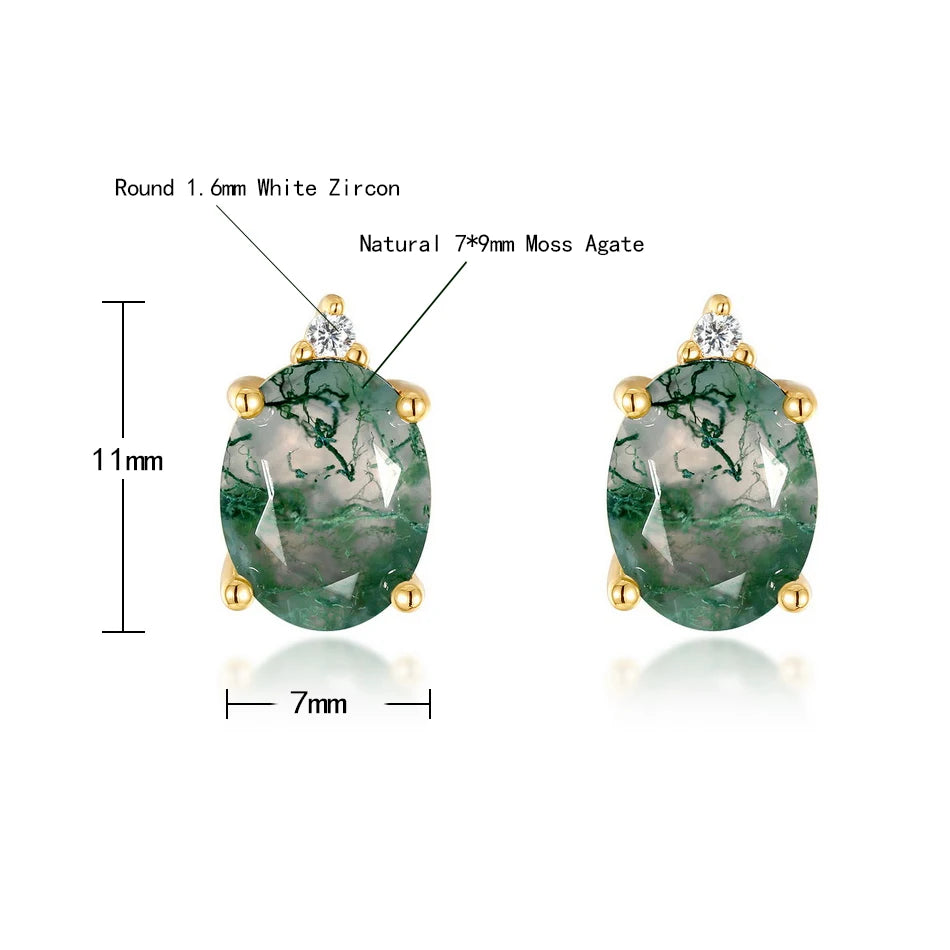 925 Silver Natural Moss Agate Stud Earrings
