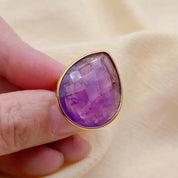 Natural Gemstone Green Fluorite & Purple Amethyst Teardrop Rings