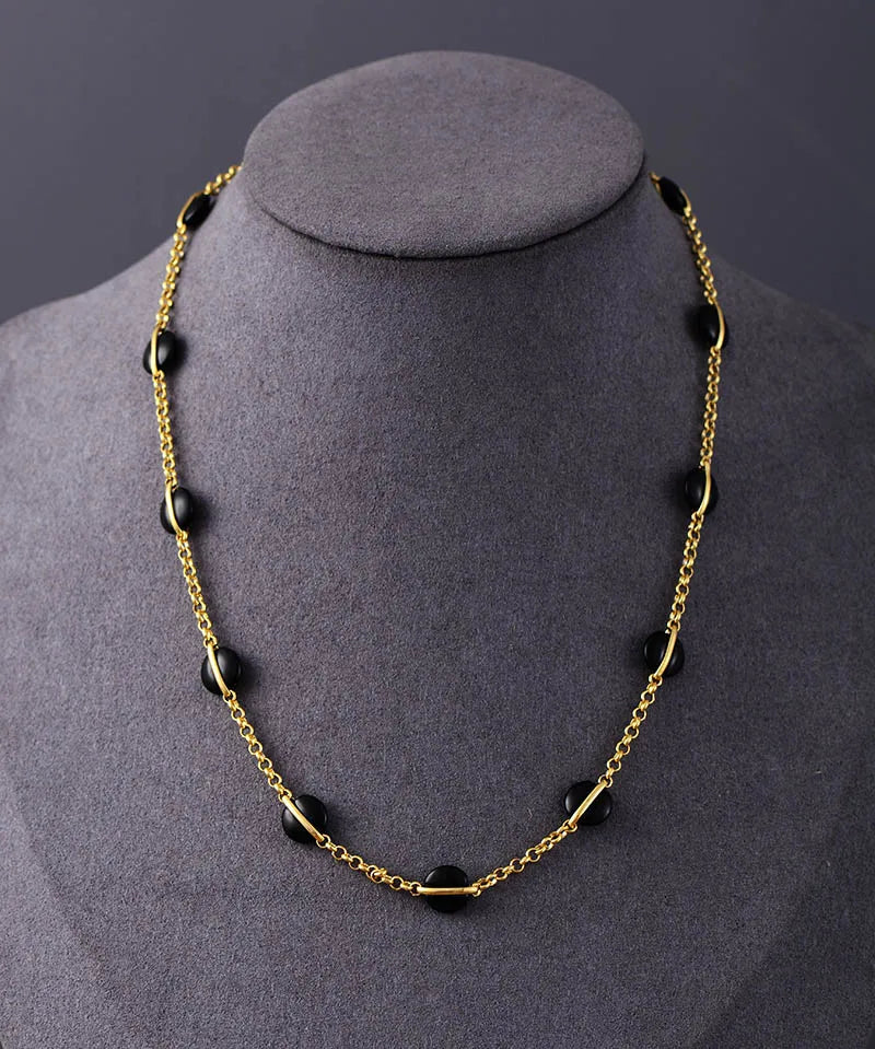 Black Onyx Choker Gold Plated Necklace