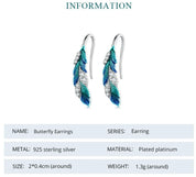 925 Sterling Silver Blue Feathers Earrings