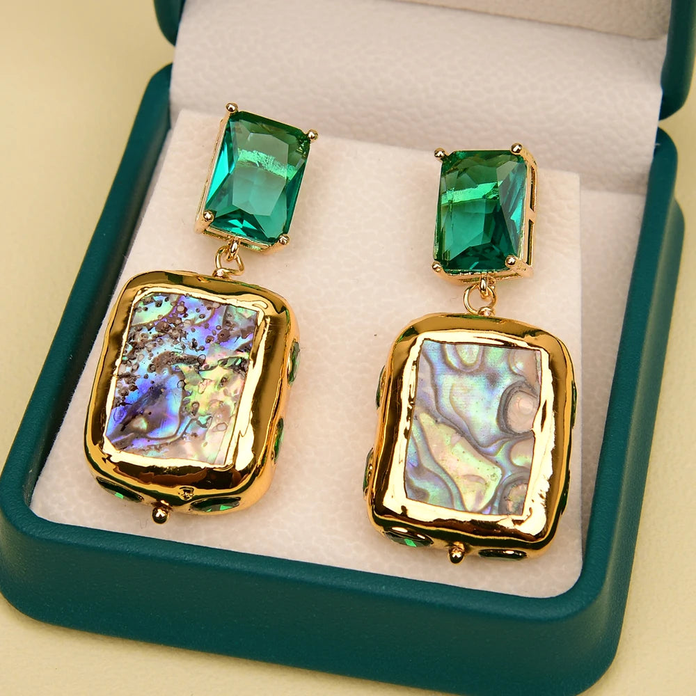 Natural Abalone Shell Green Stud Earrings