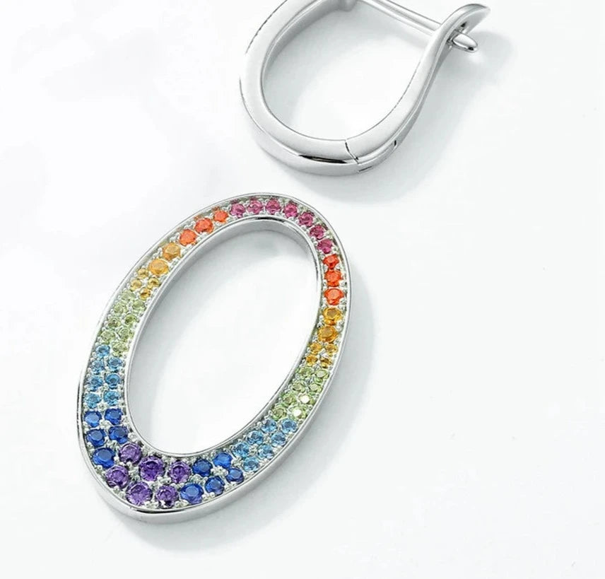 925 Silver Rainbow Colorful Zicron Earrings