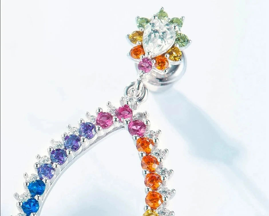 925 Silver Rainbow Colorful Zicron Earrings