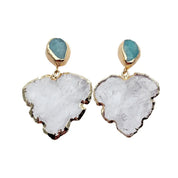 Clear Quartz & Amazonite Leaf Earrings
