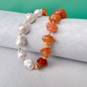 Cultured White Baroque Pearl Red Carnelian Necklace