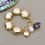 Natural Keshi Pearl Green Crystal Bracelet