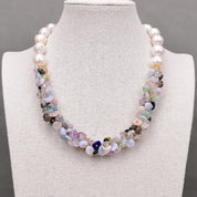 Natural Multi Color Gemstone, Cultured White Keshi Pearl Necklace