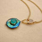 Black Coin Pearl & Green Quartz Necklace