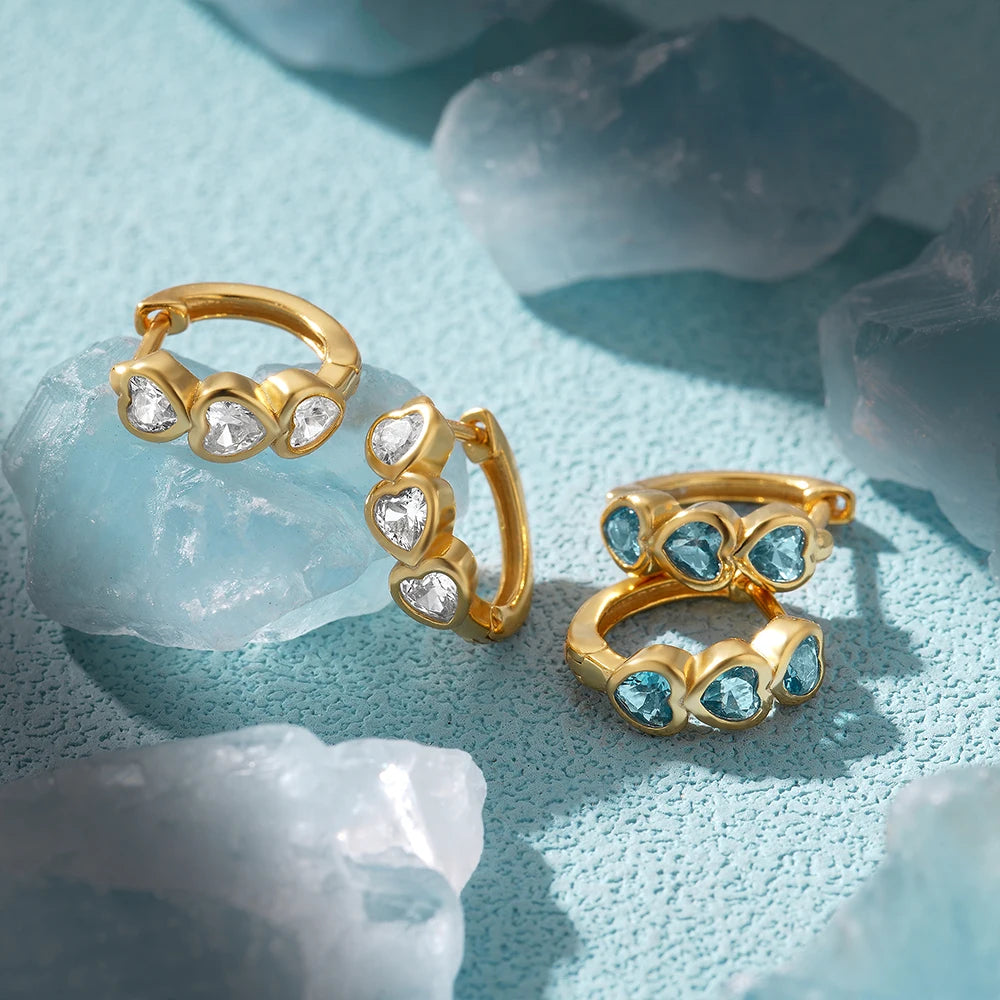 925 Silver Heart Zircon Hoop Earrings