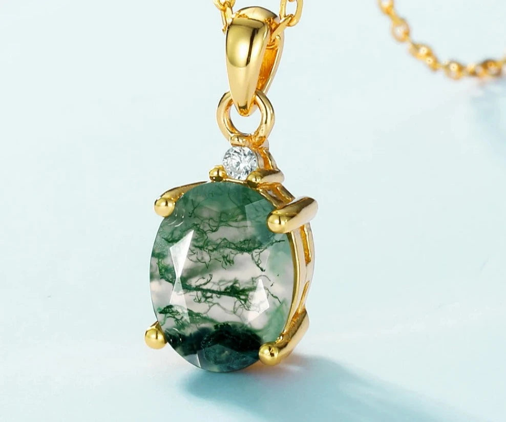 925 Sliver Green Moss Agate Necklace