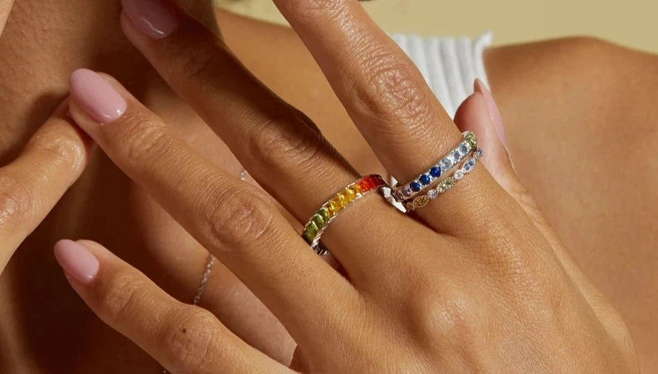 925 Silver Rainbow Crystal Colorful Zicron  rings