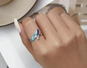 925 Sterling Silver Blue Feather Open Ring