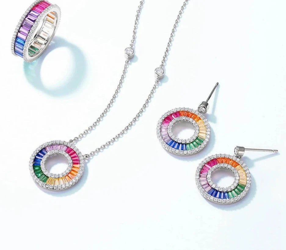 925 Silver Rainbow Colorful Zicron Earrings