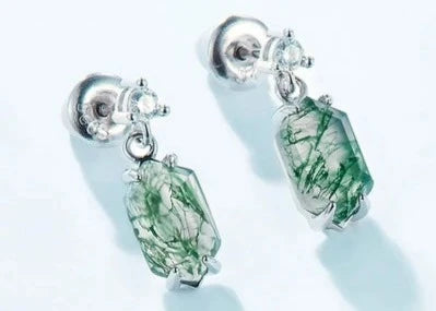 925 Silver Moss Agate Earrings