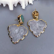 Clear Quartz & Amazonite Leaf Earrings