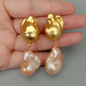 Natural  Baroque Pearl Gold Drop Earrings