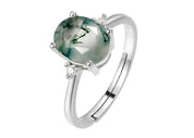 925 Silver Moss Agate  Adjustable Rings