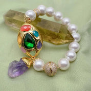 Natural White Pearl & Amethyst Gemstone Bracelet