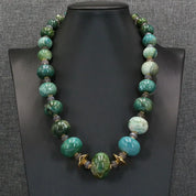 Natural Gemstone Green Emerald Agate Gray Bead Jewelry Set