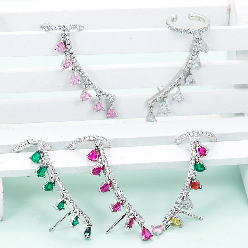 Waterdrop Crystal Zircon Tassel Stud Earrings