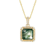 925 Silver 9*9mm Natural Moss Agate Pendant Chain