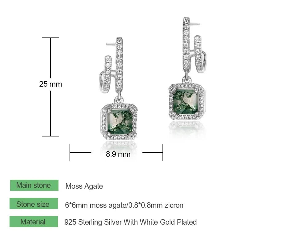 925 Silver Moss Agate Earrings