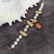 Natural Biwa Pearl & Red Jade Bracelet