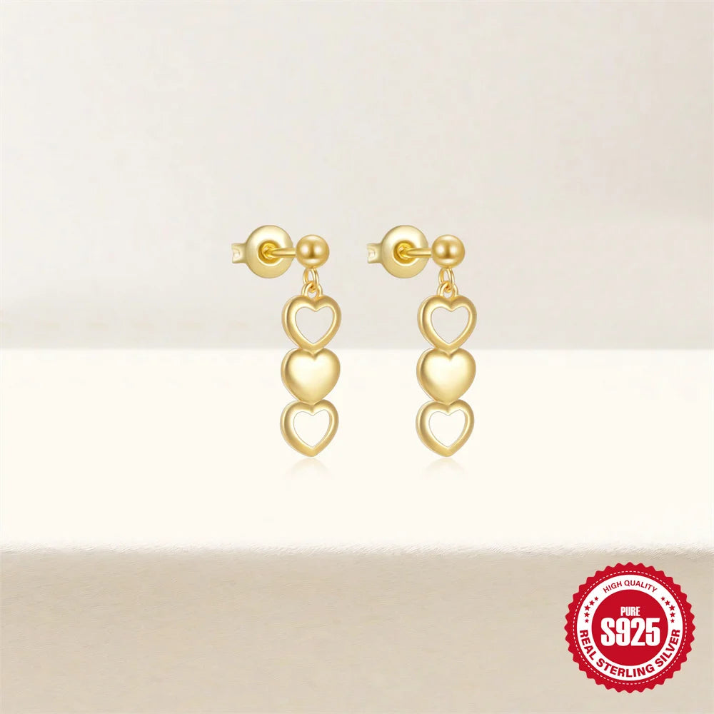 925 Gold Hollow Heart Stud Earrings