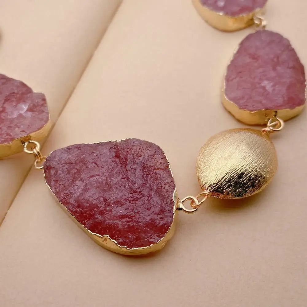 Natural strawberry quartz 18k gold Choker & Bracelet