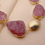 Natural strawberry quartz 18k gold Choker & Bracelet