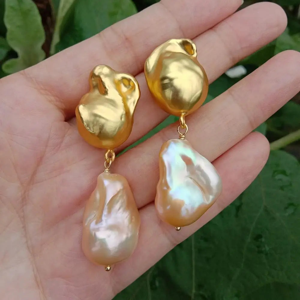 Natural  Baroque Pearl Gold Drop Earrings