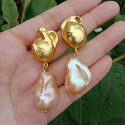 Natural  Baroque Pearl Gold Drop Earrings