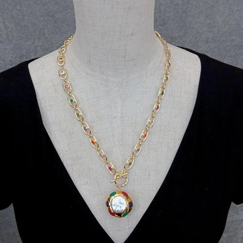 Cultured White Coin Pearl Multi Color Necklace