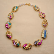 Natural Shell Pearl Blue Kyanite Multi Color Necklace