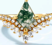 925 Silver 6*9mm Natural Moss Agate Rings