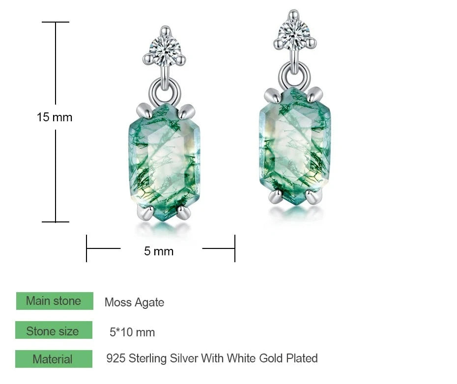 925 Silver Moss Agate Earrings