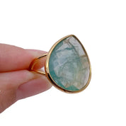 Natural Gemstone Green Fluorite & Purple Amethyst Teardrop Rings