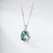 925 Silver Water Drop Moss Agate Pendant Necklace