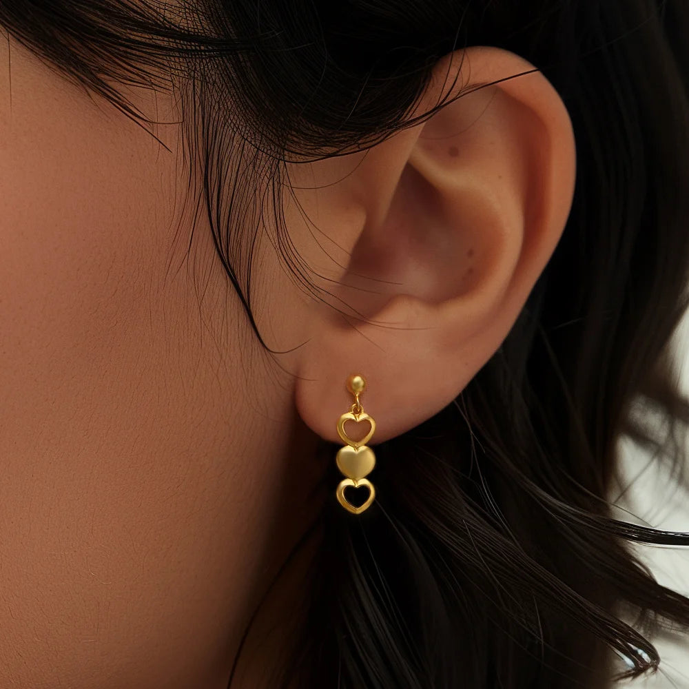 925 Gold Hollow Heart Stud Earrings