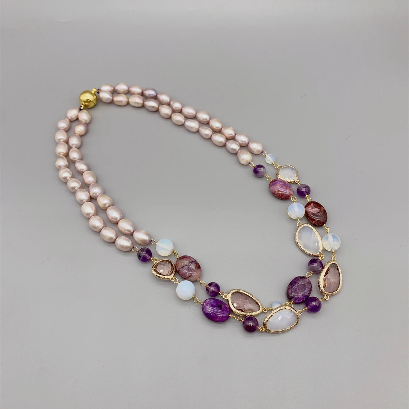 Natural Pearl Amethyst Gemstone Necklace