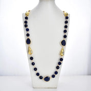 Blue Agate Biwa Pearl Station Necklace