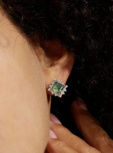 925 Silver Moss Agate Stud Earrings