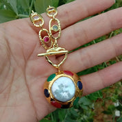 Cultured White Coin Pearl Multi Color Necklace