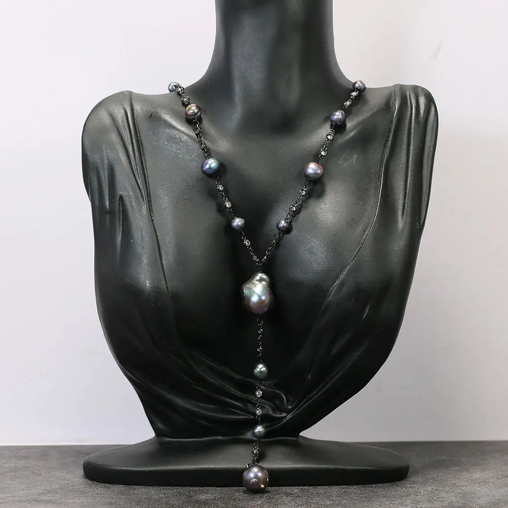 Black Keshi Pearl Gunmetal Necklace