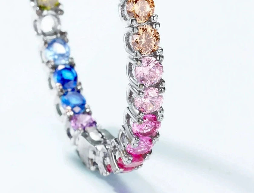 925 Silver Rainbow Colorful Zicron Earrings